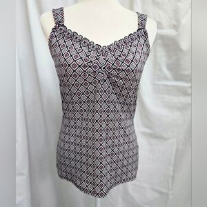 White House Black Market - Red & Black Geo Diamond Print Tank Top - (M)